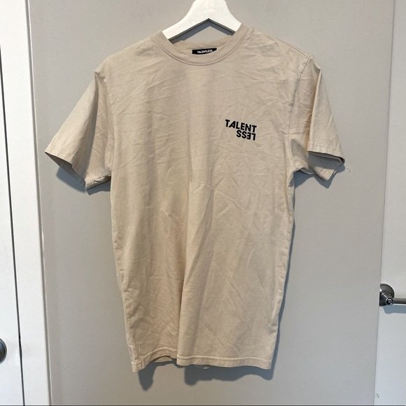 Talentless T-Shirt Beige Tan Logo Graphic Short Sleeve Cotton Streetwear Small - Picture 1 of 7